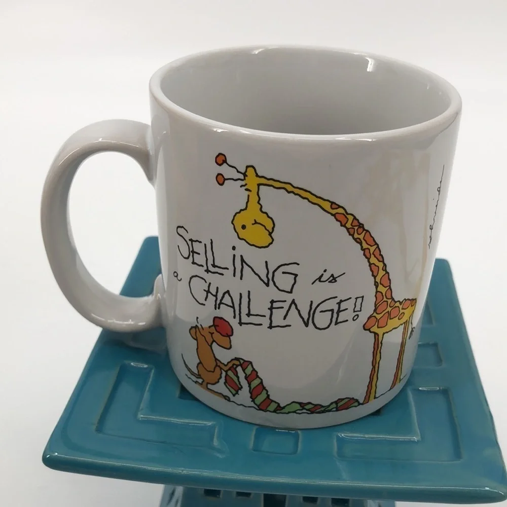 Vintage Russ Bertie & Co. “Selling is a Challenge” Coffee Cup Mug Dog Giraffe